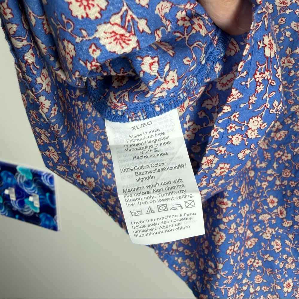 Madewell Floral Summer Vines Hermitage Blue Puff Sleeve VNeck Blouse Top Size XL - Picture 5 of 9